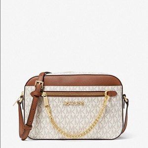 Michael Kors Jet Set Large Logo Crossbody Bag Cream / Brown